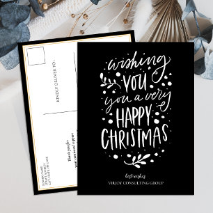 Wish You Merry Christmas Black Script Business Holiday Postcard