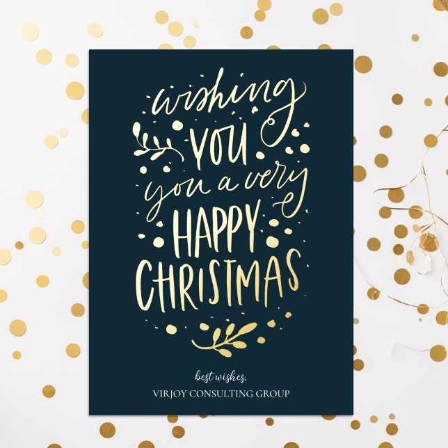 Wish You Merry Christmas Blue Gold Script Business (Creator Uploaded)