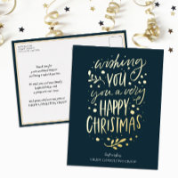 Wish You Merry Christmas Blue Gold Script Business