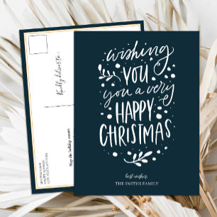 Wish You Merry Christmas Blue Script Non Photo Holiday Postcard
