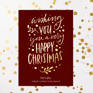 Wish You Merry Christmas Red Gold Script Business