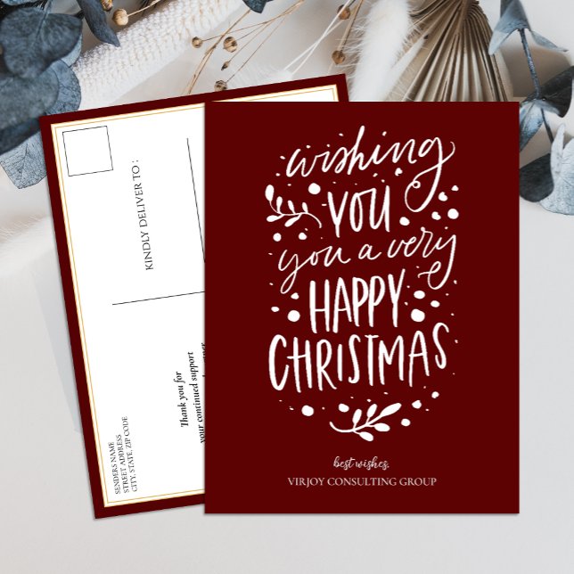 Wish You Merry Christmas Red Script Business Holiday Postcard (Creator Uploaded)