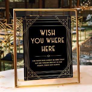 Wish You Were Here Black Gold Memorial Wedding Poster
