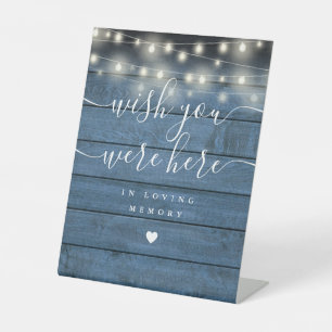 Wish You Were Here String Lights Blue Rustic Wood Pedestal Sign