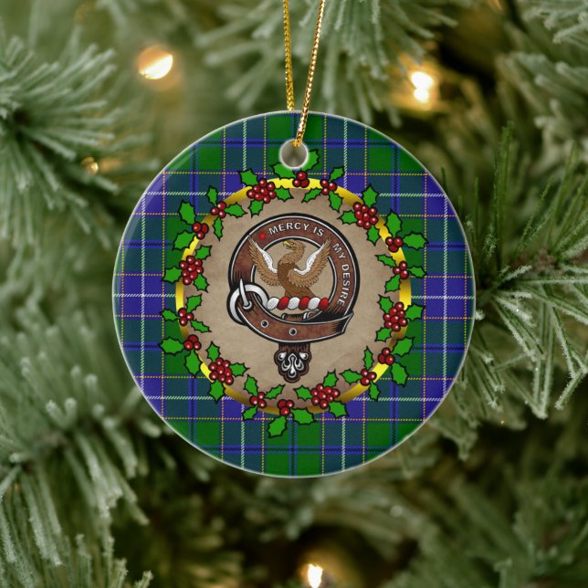 Wishart Clan Badge & Tartan Personalised Christmas Ceramic Tree Decoration (Tree)