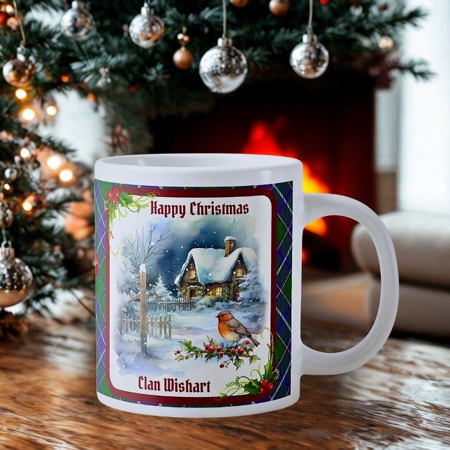 Wishart Tartan & Robin Christmas Personalised Large Coffee Mug (Creator Uploaded)