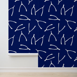 Wishbone Navy Blue and White Good Luck Symbol Wallpaper