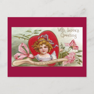 Wishbone, Roses and Girl Vintage Valentine Holiday Postcard