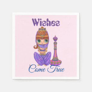Wishes Come True Purple Genie Girl Magic Bottle Napkin