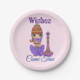 Wishes Come True Purple Genie Girl Magic Bottle Paper Plate