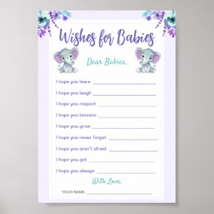 Wishes for Babies Twin Girl Shower Digital Card Poster
