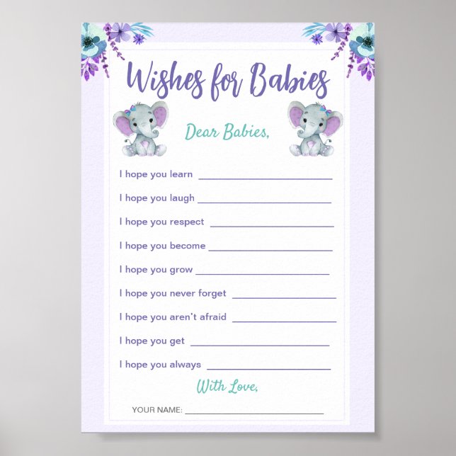 Wishes for Babies Twin Girl Shower Digital Card  Poster (Front)