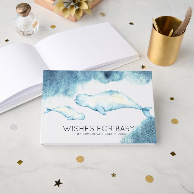 Wishes for Baby | Baby Beluga Baby Shower Guest Book (Front Open)