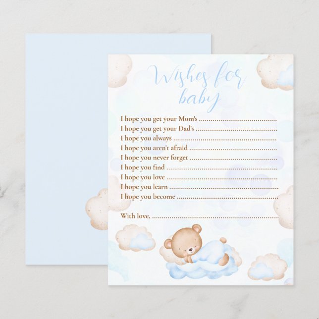 Wishes For Baby Bear Blue Baby Shower Game (Front/Back)