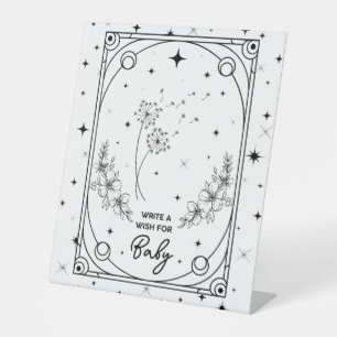 Wishes For Baby Black & White Tarot Baby Shower Pedestal Sign