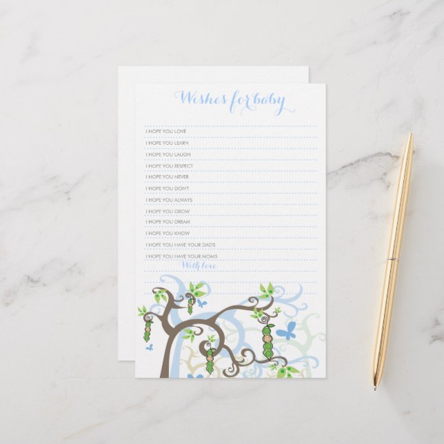 Wishes For Baby Boy Pea In A Pod Baby Shower Game (Front/Back In Situ)