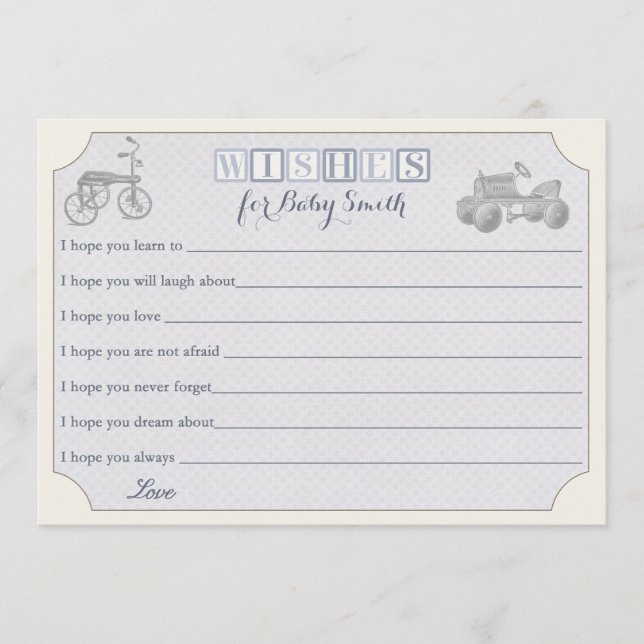 Wishes for Baby Card, boy baby shower Advice Card (Front)