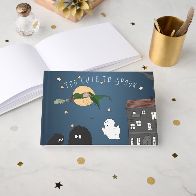 Wishes for Baby | Cute Little Witch Baby Shower Guest Book (Front Open)