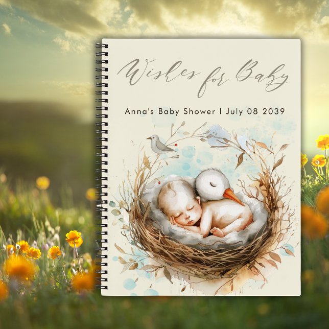 Wishes For Baby Cute Stork Baby Shower Guest Book  (Creator Uploaded)