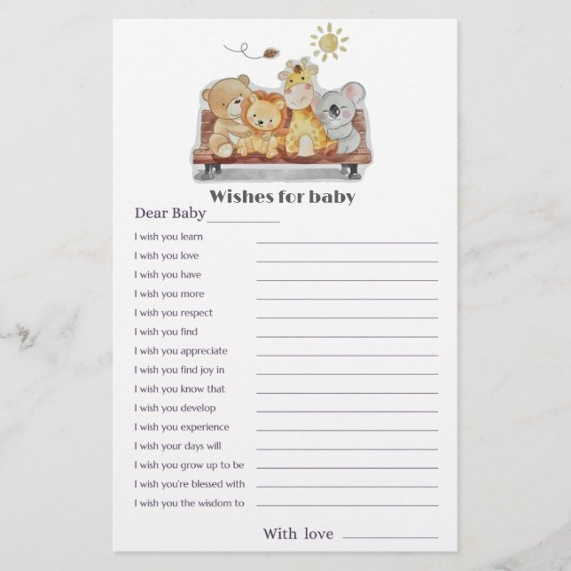 Wishes for baby Cute Woodland Baby Shower Card (Front)