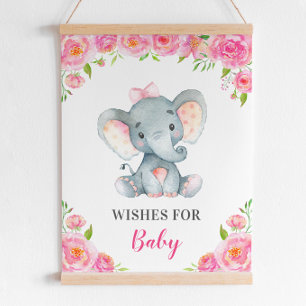 Wishes for Baby Elephant Pink Girl Shower Sprinkle Poster