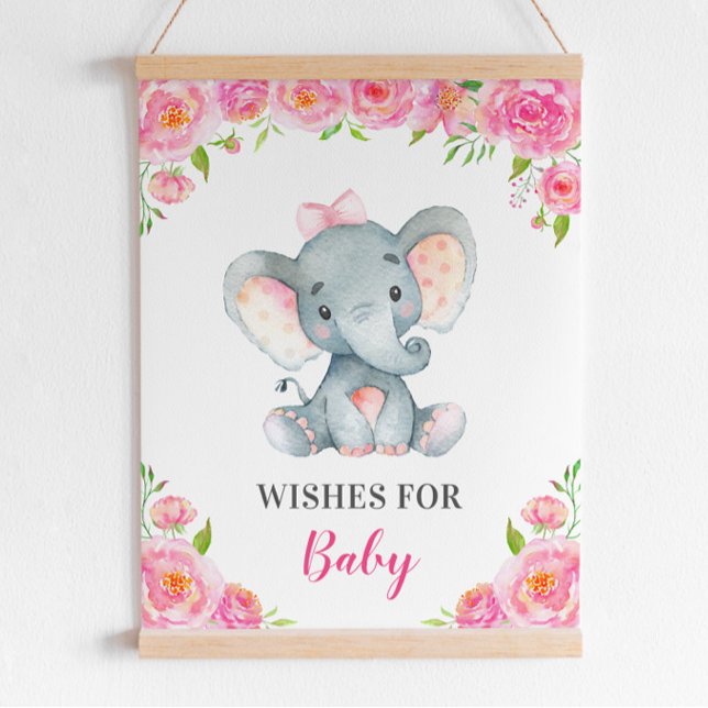Wishes for Baby Elephant Pink Girl Shower Sprinkle Poster (Creator Uploaded)