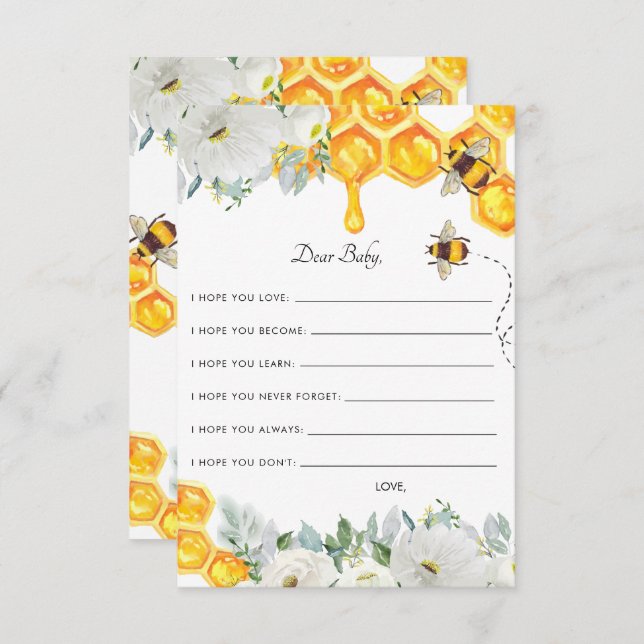 Wishes for Baby | Floral Honeycomb Bumble Bee Enclosure Card (Front/Back)
