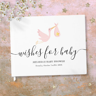 Wishes for Baby Girl Pink Stork Star Baby Shower Guest Book