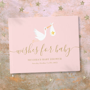 Wishes for Baby Girl Pink Stork Star Baby Shower Guest Book