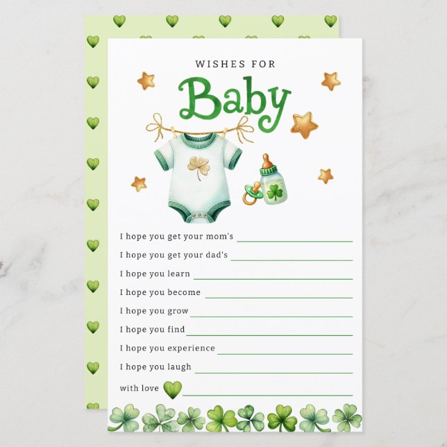 Wishes for Baby Irish Baby Shower Game Card (Front/Back)