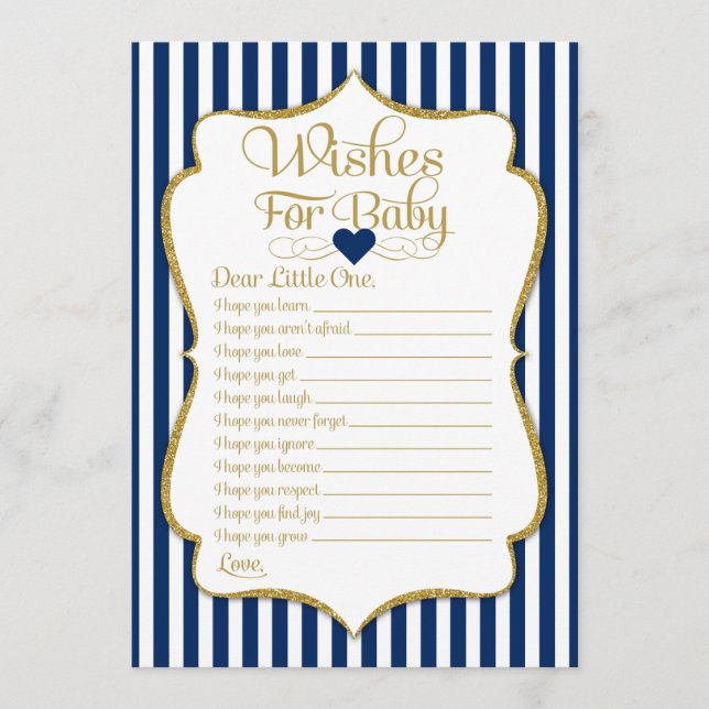 Wishes For Baby Navy Blue Gold Baby Shower Game Advice Card (Front)