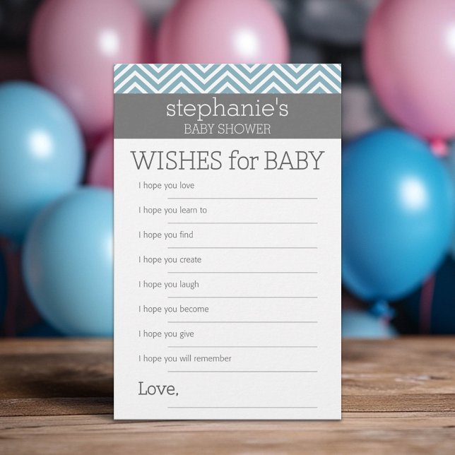 Wishes for Baby - Pastel Blue Chevrons Shower Game (Custom Baby Shower Games)