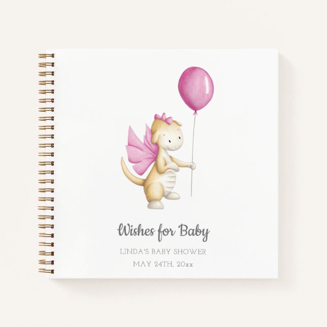 Wishes for Baby Pink Dragon Baby Shower Guest Book (Front)