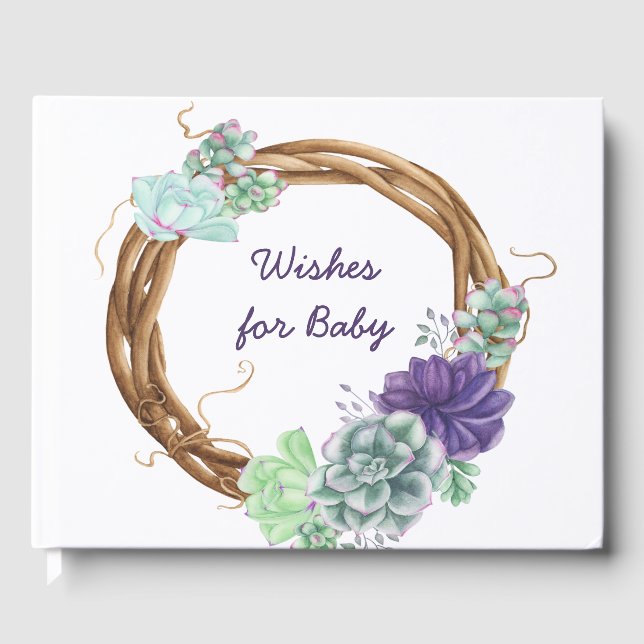 Wishes for Baby - Rustic Succulents Baby Shower Guest Book (Front)