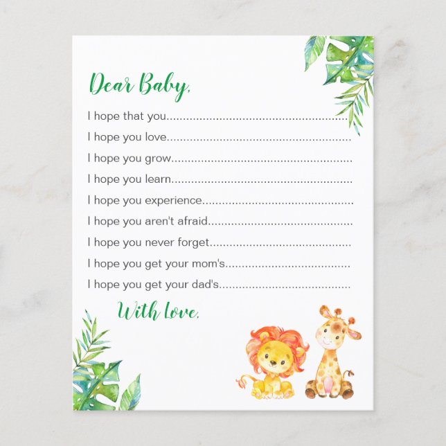 Wishes for Baby Shower Safari Jungle Advice Cards (Front)