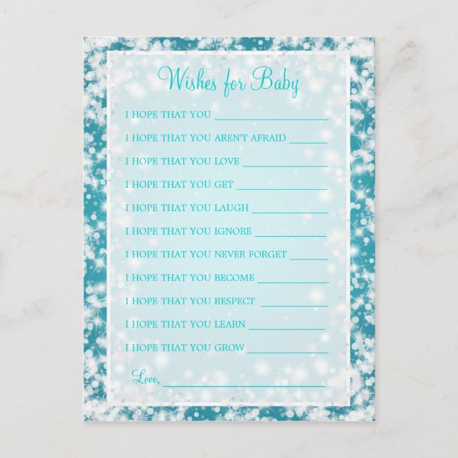 Wishes For Baby Shower Winter Sparkle Turquoise Invitation Postcard (Front)