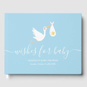 Wishes for Baby Stork Star Baby Boy Blue Shower Guest Book