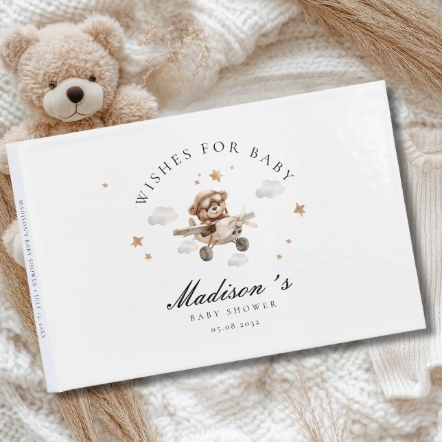 Wishes for Baby! Teddy Bear & Aeroplane Guest Book (Personalized "Wishes for Baby!" Baby Shower, Guest Book. For Baby Boy and Girl.)