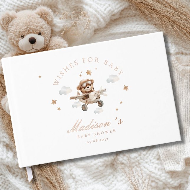 Wishes for Baby! Teddy Bear & Aeroplane Guest Book (Personalized "Wishes for Baby!" Teddy Bear & Airplane Foil Guest Book.)