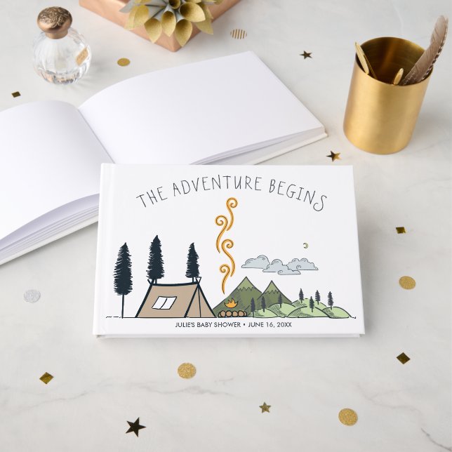 Wishes for Baby | The Adventure Begins Baby Shower Guest Book (Front Open)