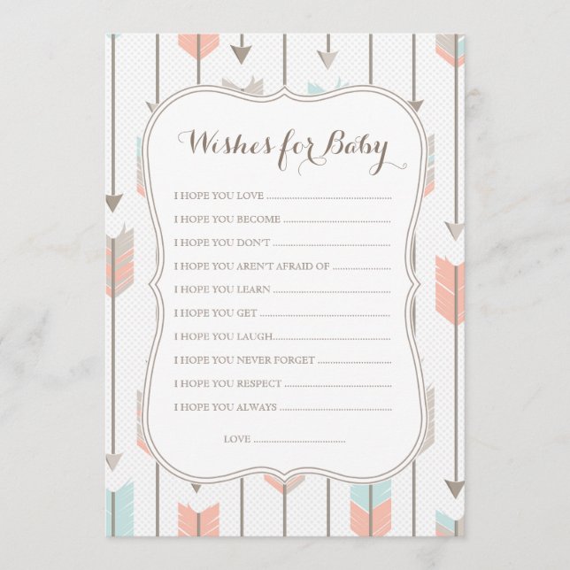 Wishes For Baby Tribal Arrows Shower Game Advice Card (Front)