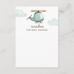 Wishes for baby. Watercolor cute helicopter advice Enclosure Card