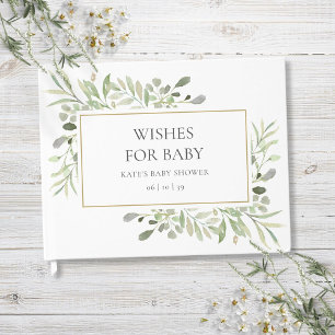 Wishes for Baby Watercolour Greenery Gold Shower Guest Book