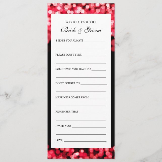 Wishes For Bride And Groom Red Lights Advice Card (Front)