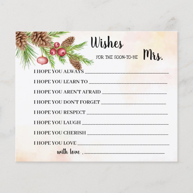 Wishes for Soon to be Mrs Christmas Shower Card (Front)