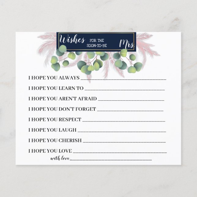 Wishes for Soon to be Mrs Pampas Grass Shower Card (Front)