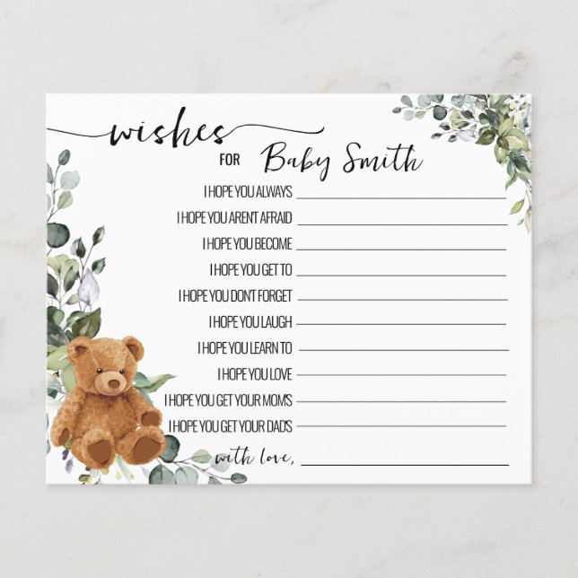 Wishes for the Baby Bear Greenery Baby Shower Card (Front)