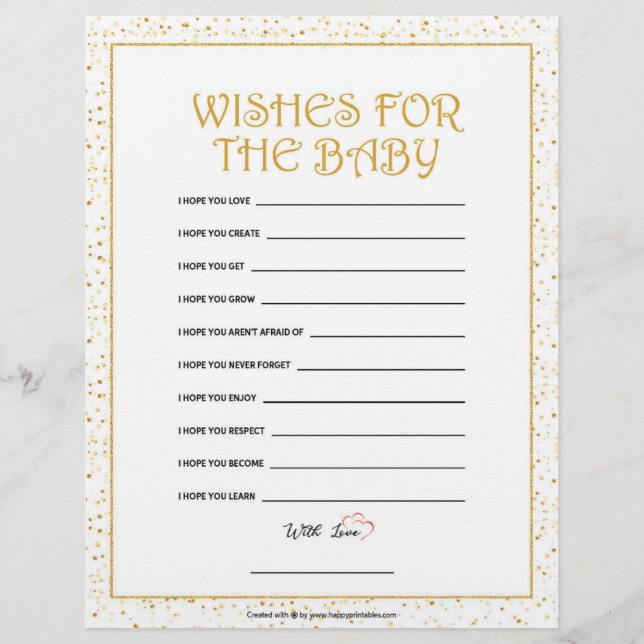 Wishes For The Baby [Golden Sparkles] Custom Letterhead (Front)