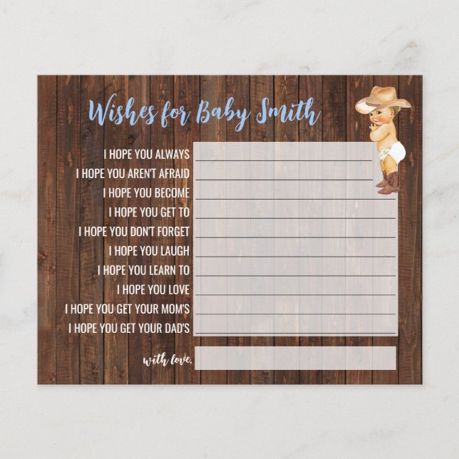 Wishes for the Baby Little Cowboy Baby Shower Card (Front)