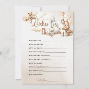 WISHES FOR THE Baby Shower Game Cute Bear Balloons Invitation